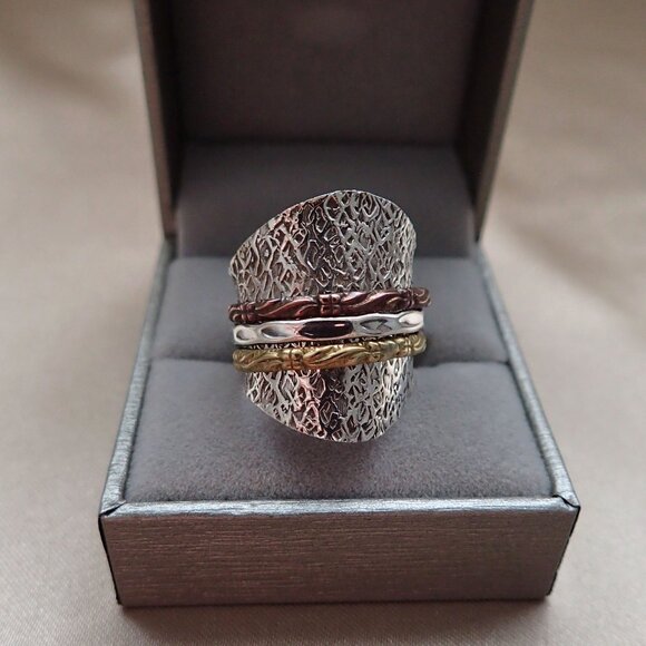 Boho Style 3 Metal Trio Spinner Ring - Picture 2 of 9
